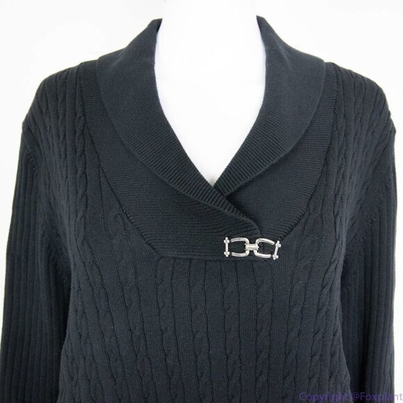 Karen Scott shawl collar black cotton sweater with metal button, women's‎ XL - Picture 3 of 13
